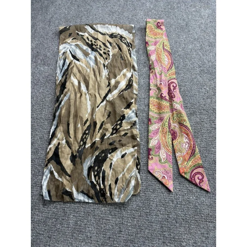 Vintage Scarf Lot Of 5 Mixed Patterns Textures Long Rectangle Boho witchy preppy
